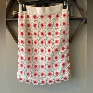 J.Crew pencil skirt white/pink floral crochet. Women’s Size 2